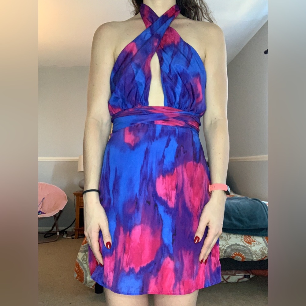 Watercolor halter dress majorelle xs